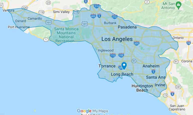 Service areas covered by Contents by Save The Day in Southern California including Los Angeles, Orange County, and Ventura County