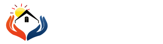 White Logo of Contents by Save The Day featuring a stylized house embraced by caring hands.